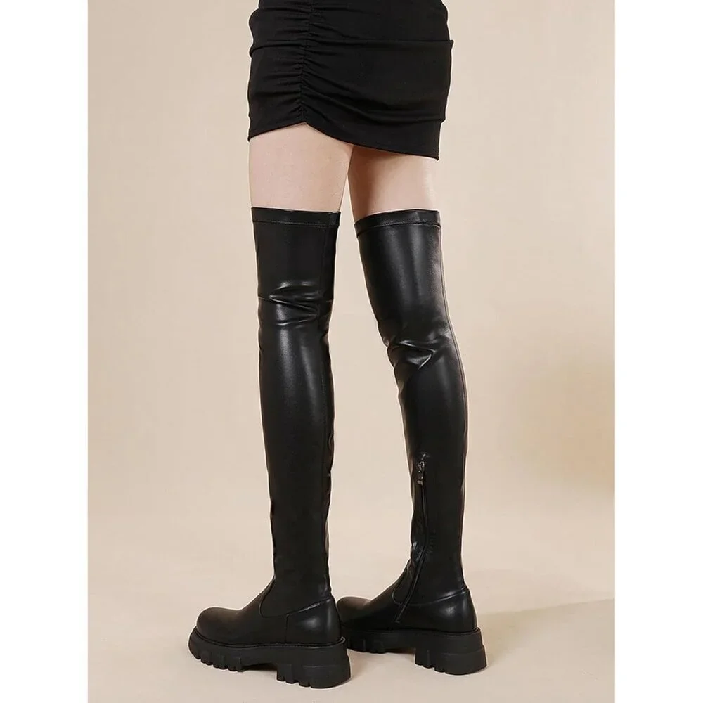 Women Black-pu Synthetic Comfortable Thigh High Over The Knee High Boot